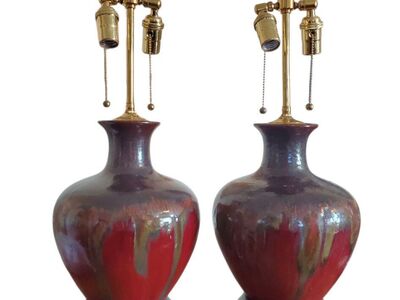 Pair of Gorgeous Red Flambe Lamps