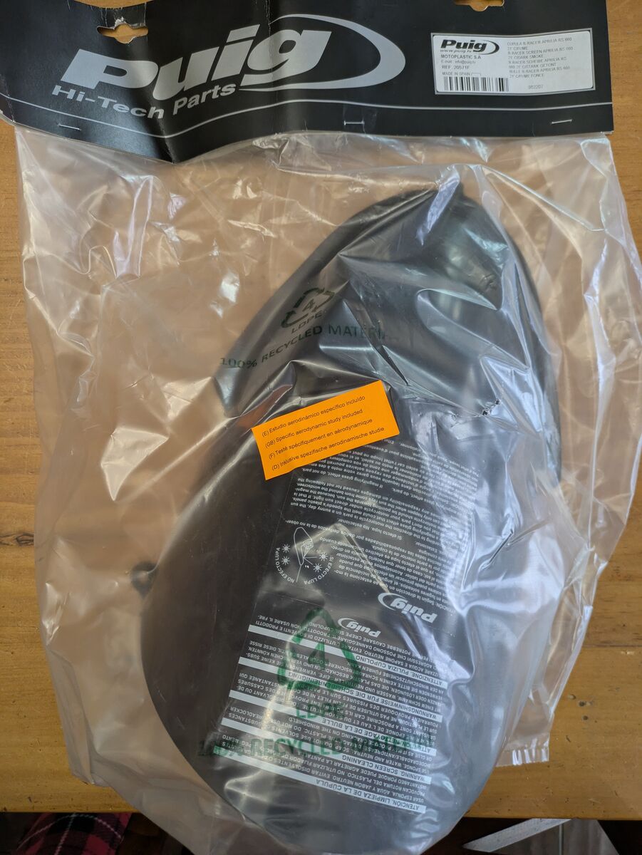 Brand new in package Puig Dark Smoke R-Race Windshield for Aprilia 2021-2025 RS 660 motorcycles