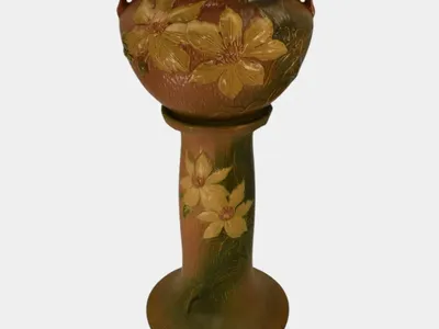 Roseville Pottery 667-8 Clematis Jardinière and Pedestal set