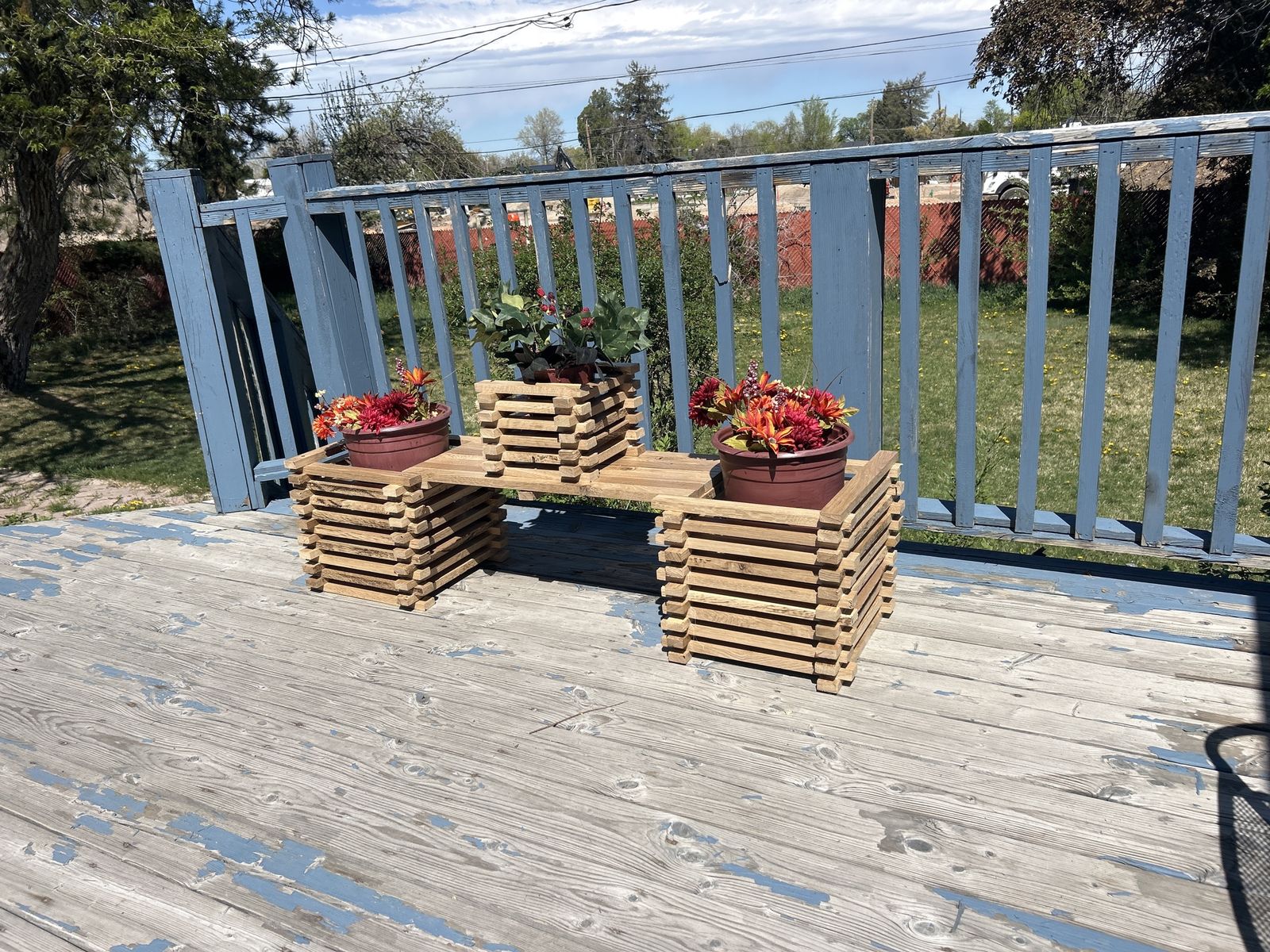 Solid oak three-piece planter/bench