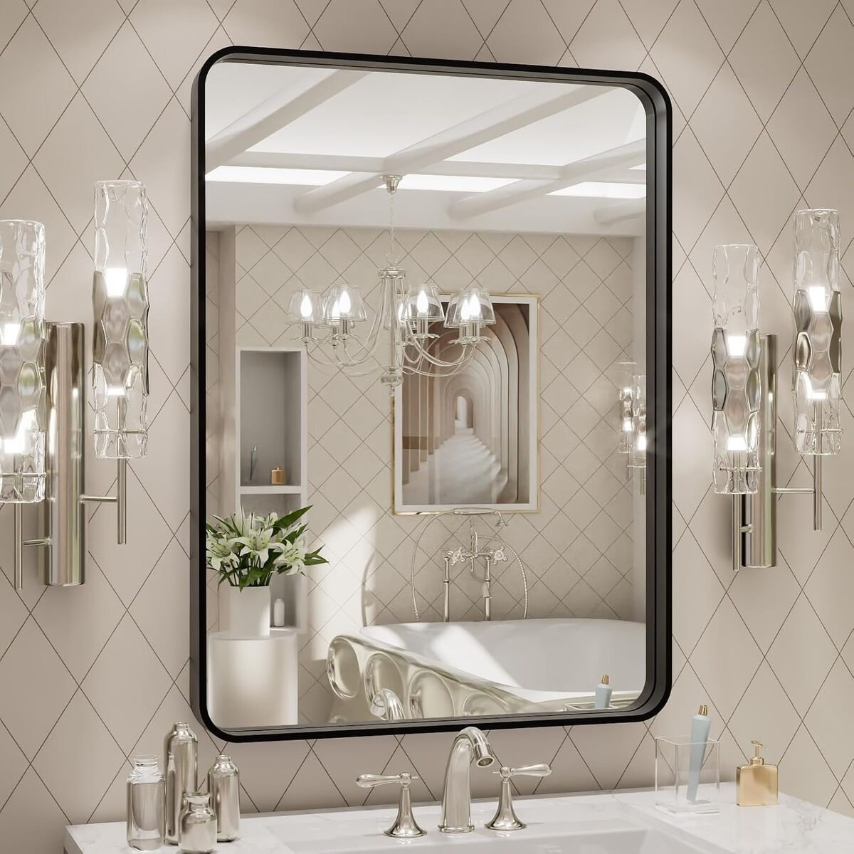 24" x 32" Black Metal Framed Bathroom Mirror - Horizontally or Vertically