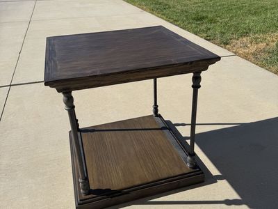 Rustic Wood and Metal Accent Side Table with Lower Shelf