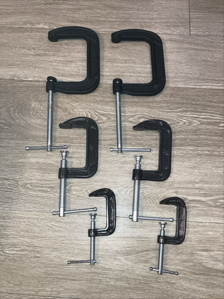 Set of 6 Heavy Duty Black Cast Iron C-Clamps - Assorted Sizes for Woodworking & Metalworking
