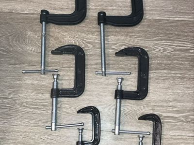 Set of 6 Heavy Duty Black Cast Iron C-Clamps - Assorted Sizes for Woodworking & Metalworking