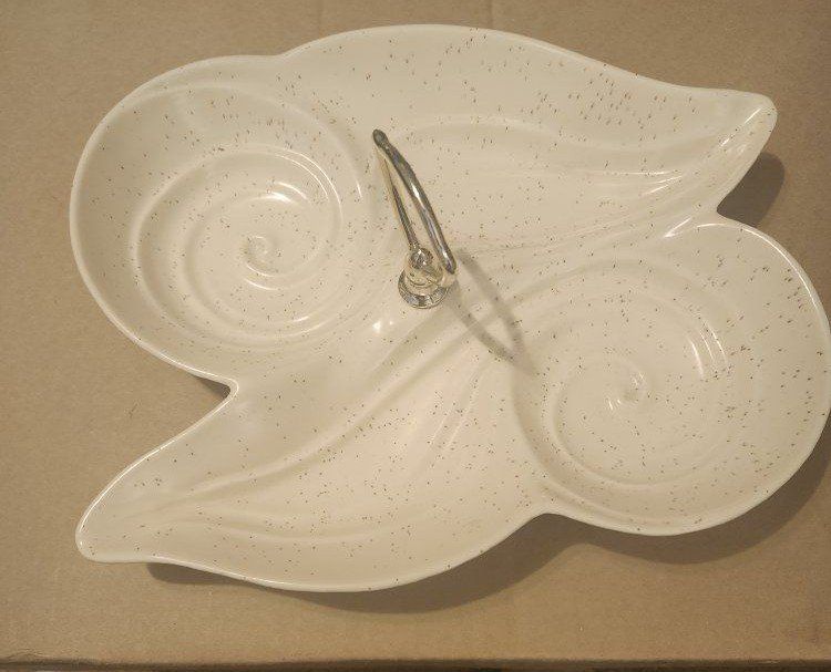 Vintage Ceramic Speckled Made In USA Trinket Dish with Screw Accent