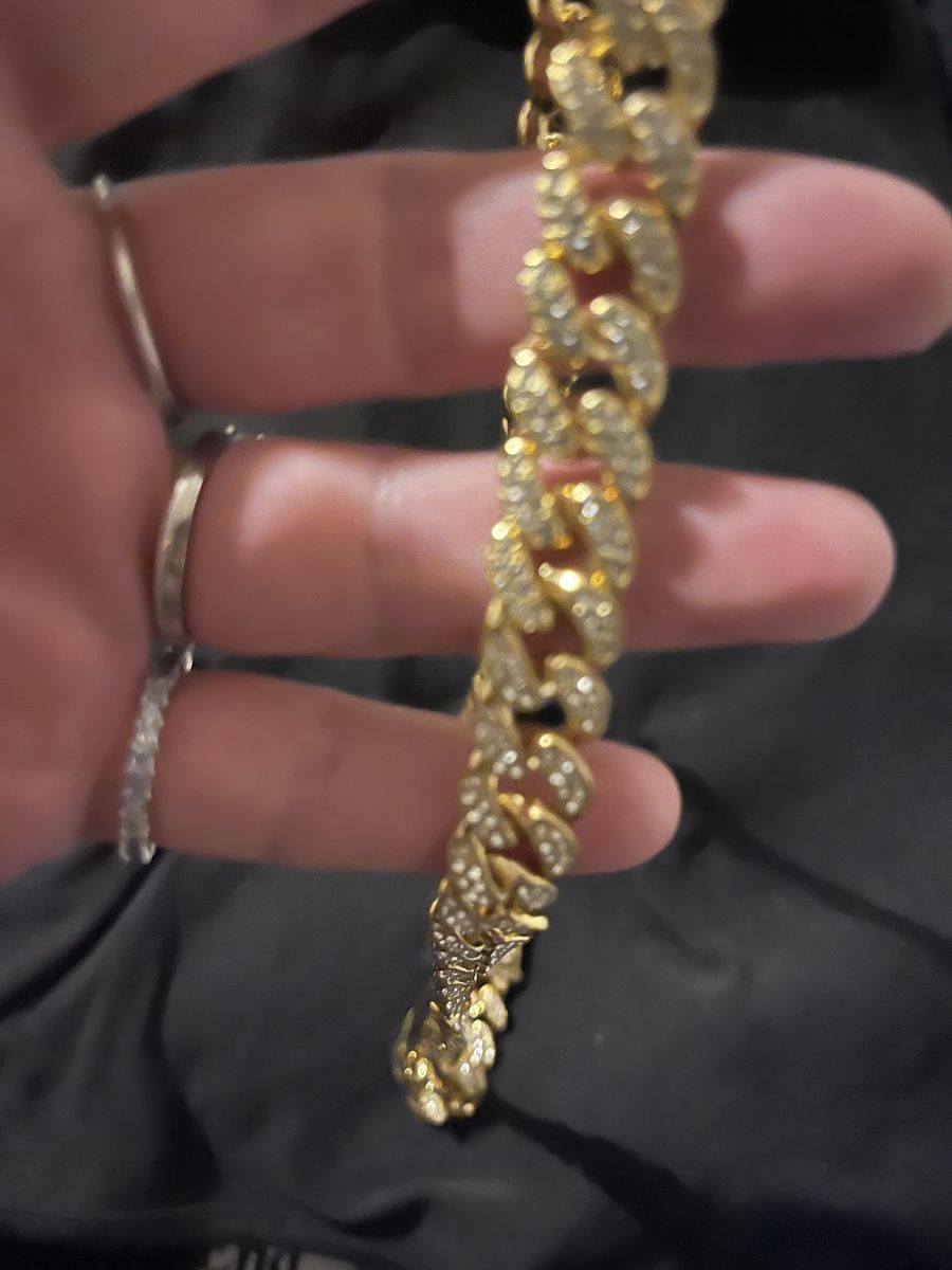 Gold-Tone Iced Out Cubing Link Chain Necklace with Pavé Rhinestones
