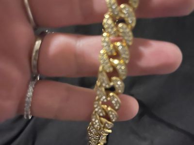Gold-Tone Iced Out Cubing Link Chain Necklace with Pavé Rhinestones