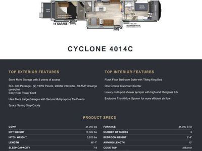 14' Garage 2025 Heartland Cyclone 4014c