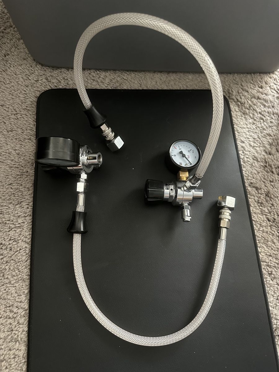 CO2 Regulator Setup with Gauges and Hoses