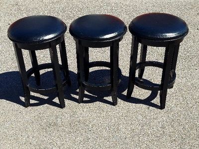 Set of 3 Black Wooden Bar Stools with Padded Seats - Counter Height Seating