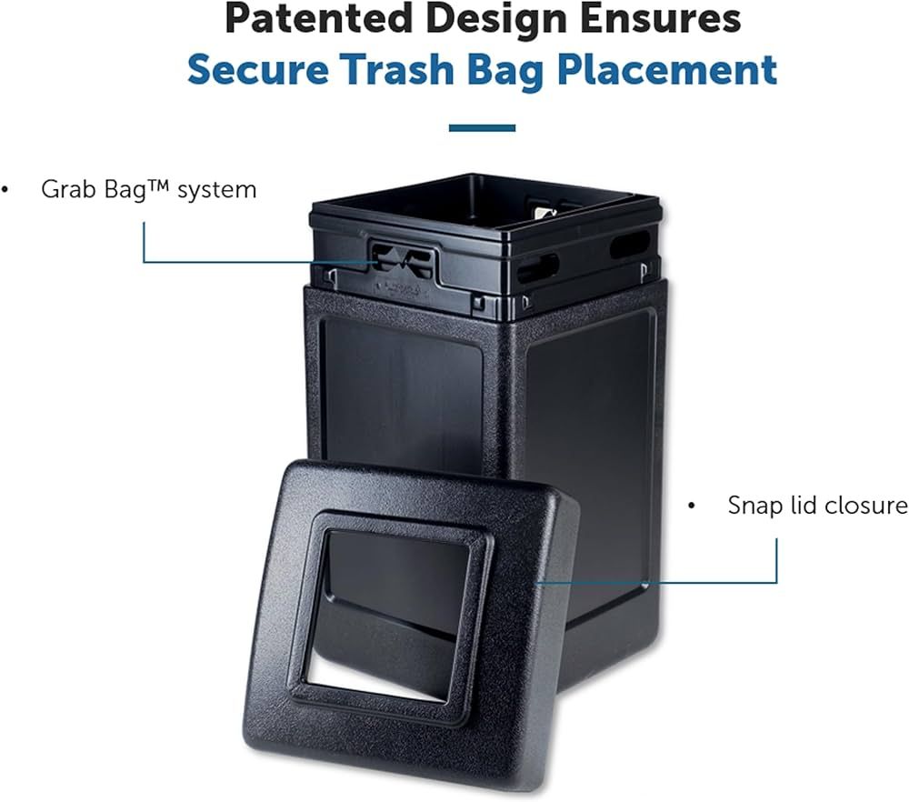 Commercial Trash Can with Grab Bag™ System & Snap Lid Closure - Secure Bag Placement