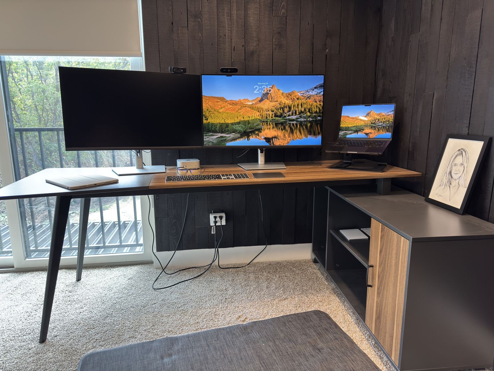 Large Modern L-Shaped Desk with Storage Cabinet