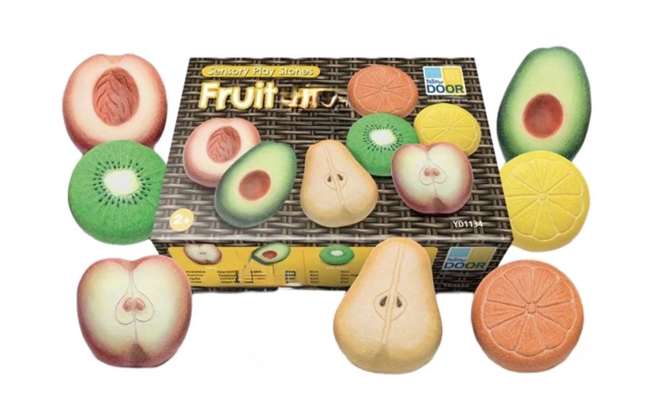 New. Yellow Door Sensory Play Stones Fruit Set