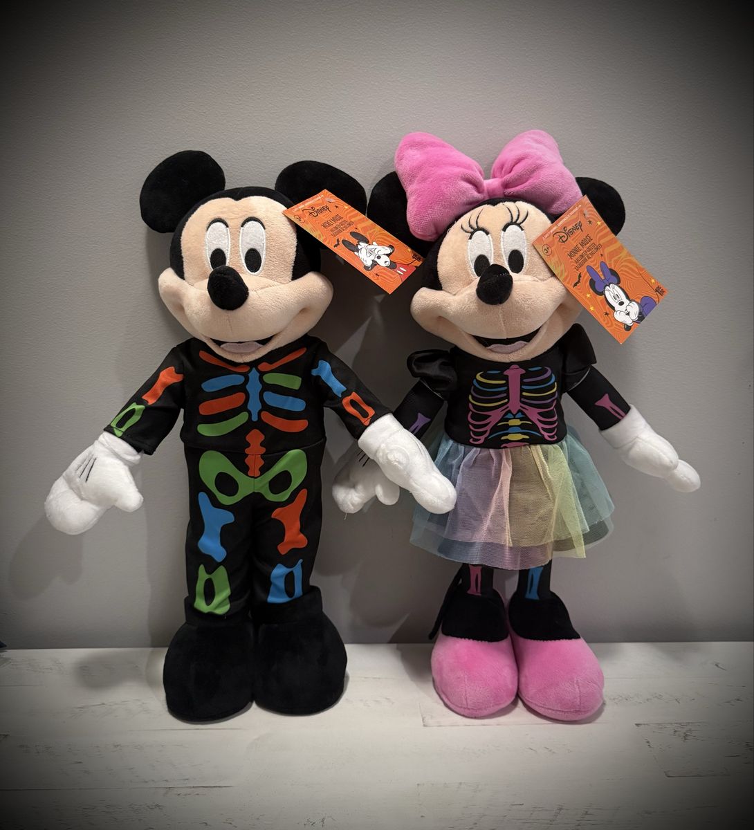 Halloween Disney Mickey and Minnie Mouse Halloween Skeleton Plush Set with Tags
