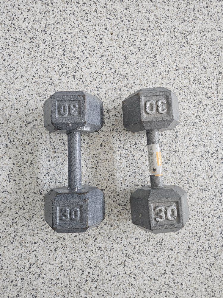 Pair of 30 lb Cast Iron CAP Hex Dumbbells Used Workout Weights