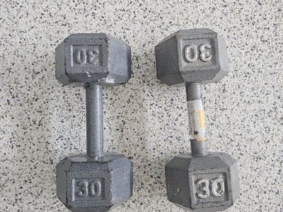 Pair of 30 lb Cast Iron CAP Hex Dumbbells Used Workout Weights