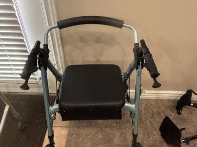 Used Standard Rolling Walker with Seat & Brakes - blue/Black Walker with seat