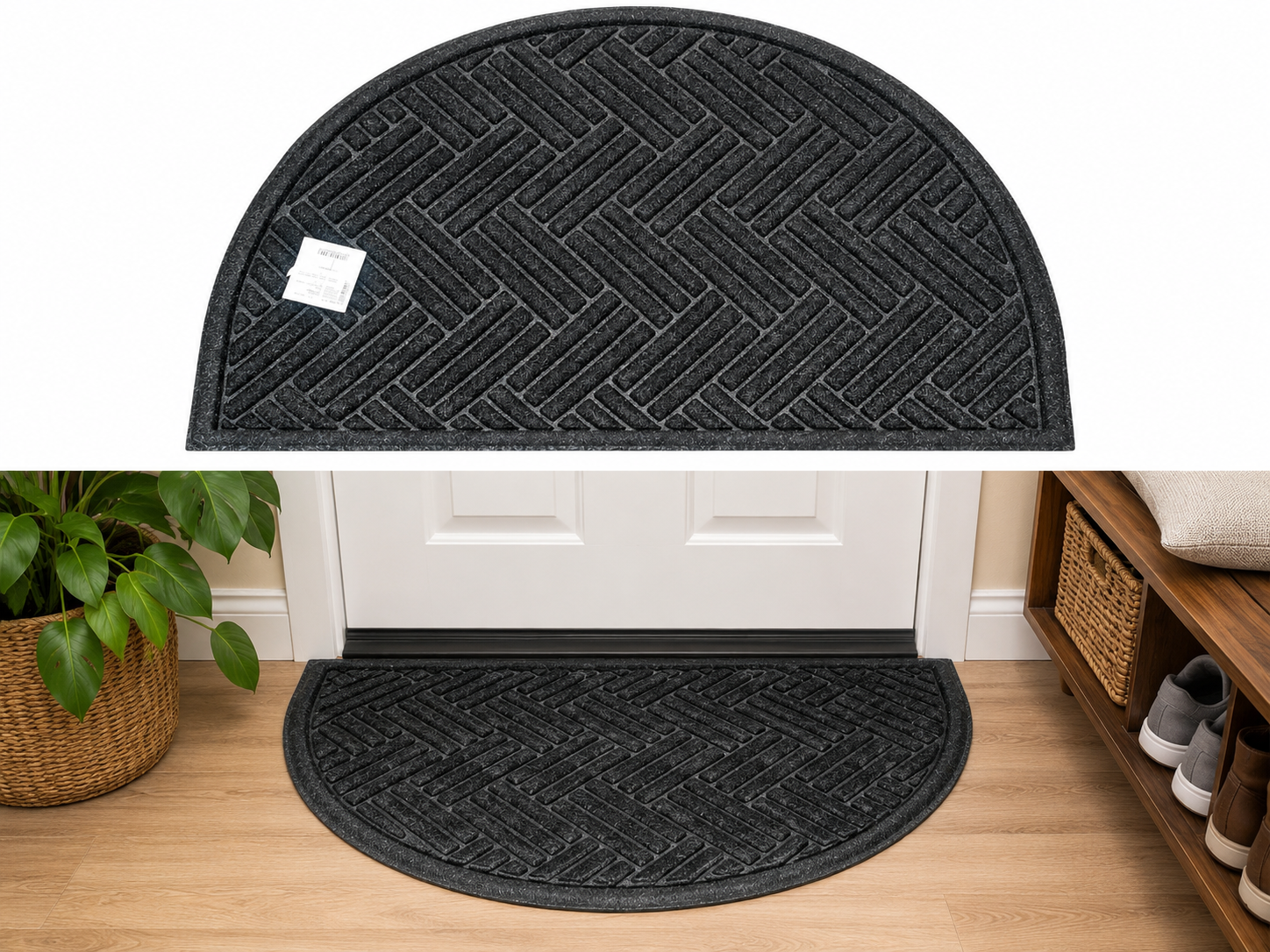 NEW Welhome by Welspun Black Half Round Entry Mat 39x24