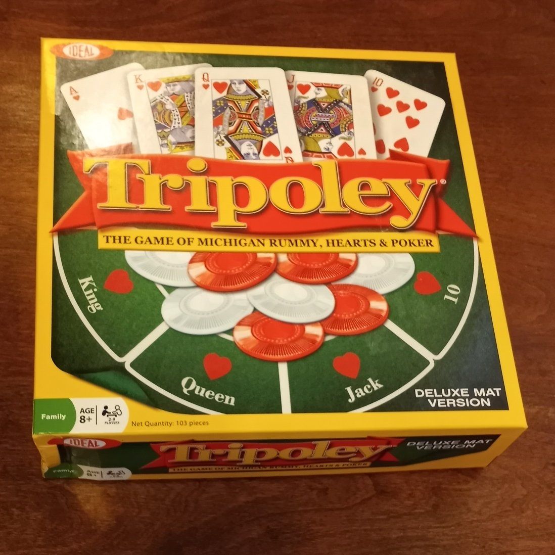 Ideal Tripoley Deluxe Mat Version Card & Chip Game - Michigan Rummy, Hearts & Poker