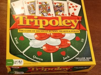 Ideal Tripoley Deluxe Mat Version Card & Chip Game - Michigan Rummy, Hearts & Poker