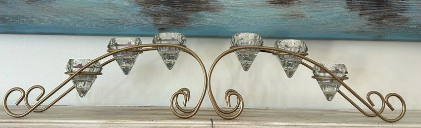 Matching Decorative Metal & Crystal Tealight Candle Holders – Set of 2