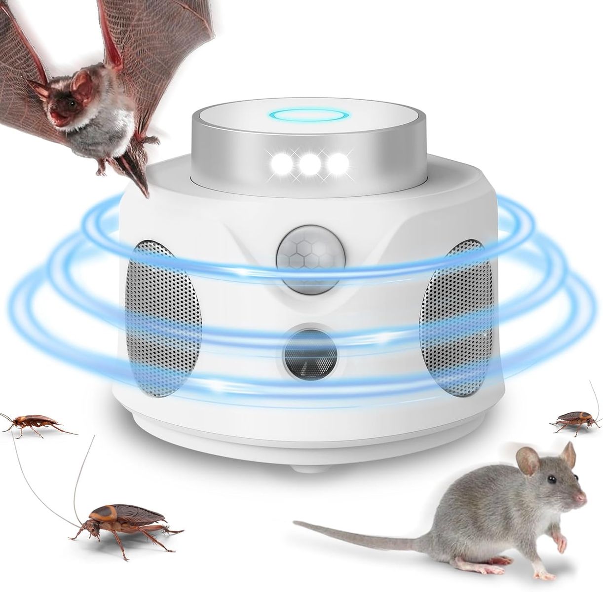 NEW Mouse Repellent Ultrasonic, 360° Mice Repellent Indoor Rat Deterrent Get Rid of Mice with LED Light