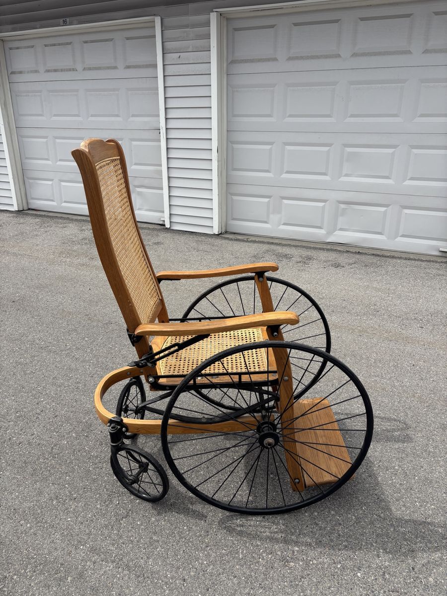 Antique Wicker Wood Rolling Chair Wheelchair Victorian Disability Mobility Aid