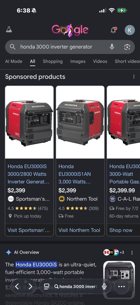 Honda EU3000is Inverter Generator