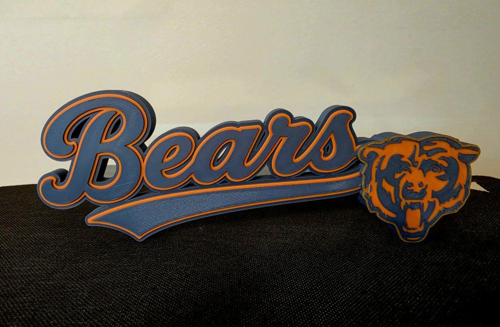 Chicago Bears 3D Printed NFL Script Logo Sign - Blue and Orange
