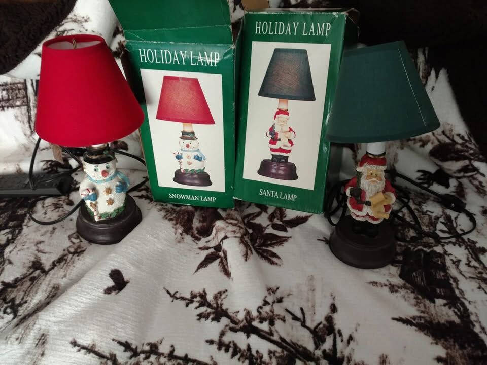 Holiday Lamps Santa And Snowman