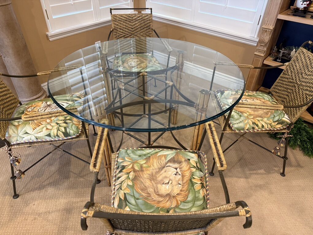 48 Glass Game Table & Four Woven Chairs