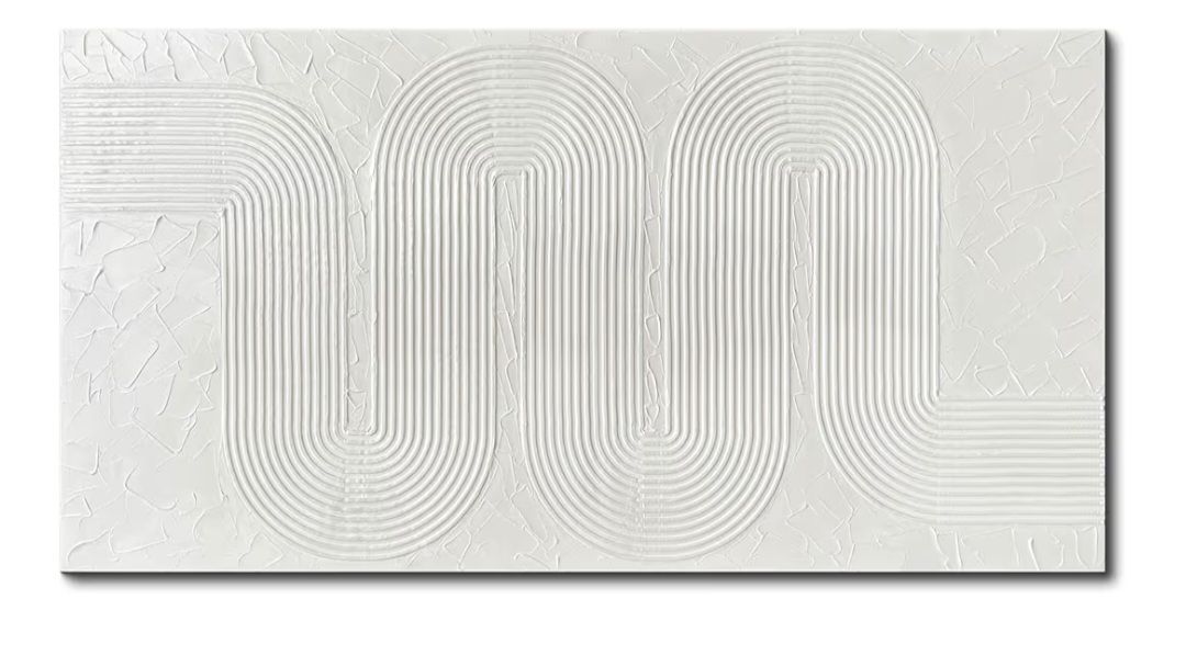 NEW Creespi Hand Painted Textured Wall Art - White Abstract