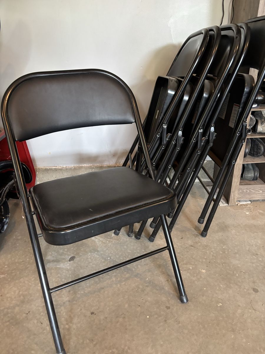 Set of 6 Black Padded Metal Folding Chairs