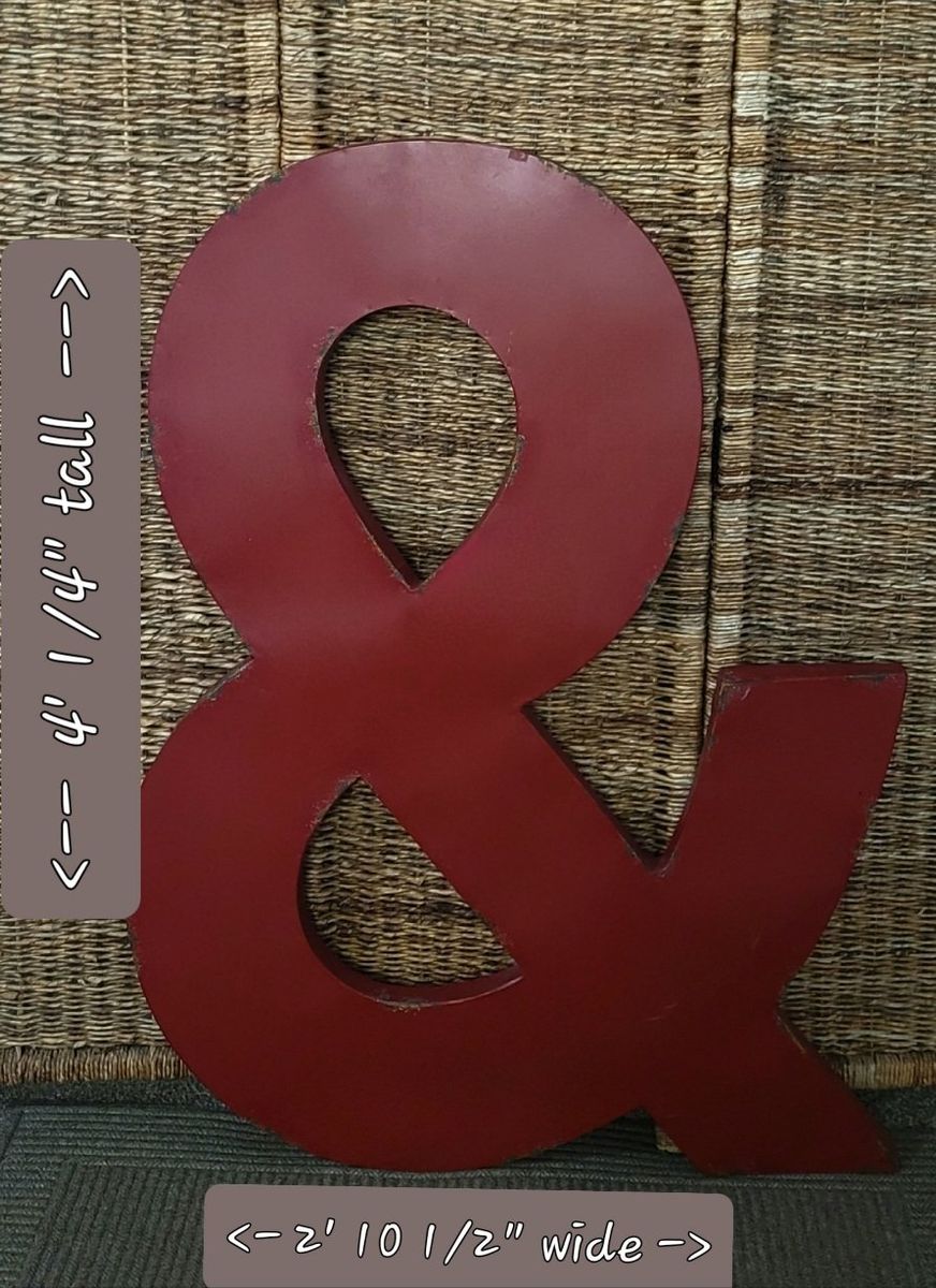 Large Red Metal Ampersand (&) Symbol 4' 1/4" Tall Wall Decor Distressed Finish