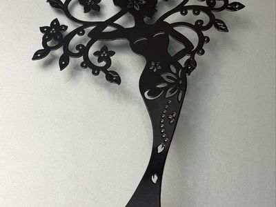 Black Metal Floral Woman Jewelry Display Stand Organizer (9.5" Tall)