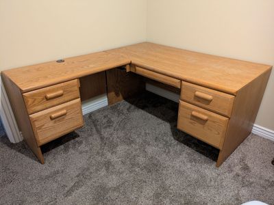 Sturdy Oak Desk & Credenza