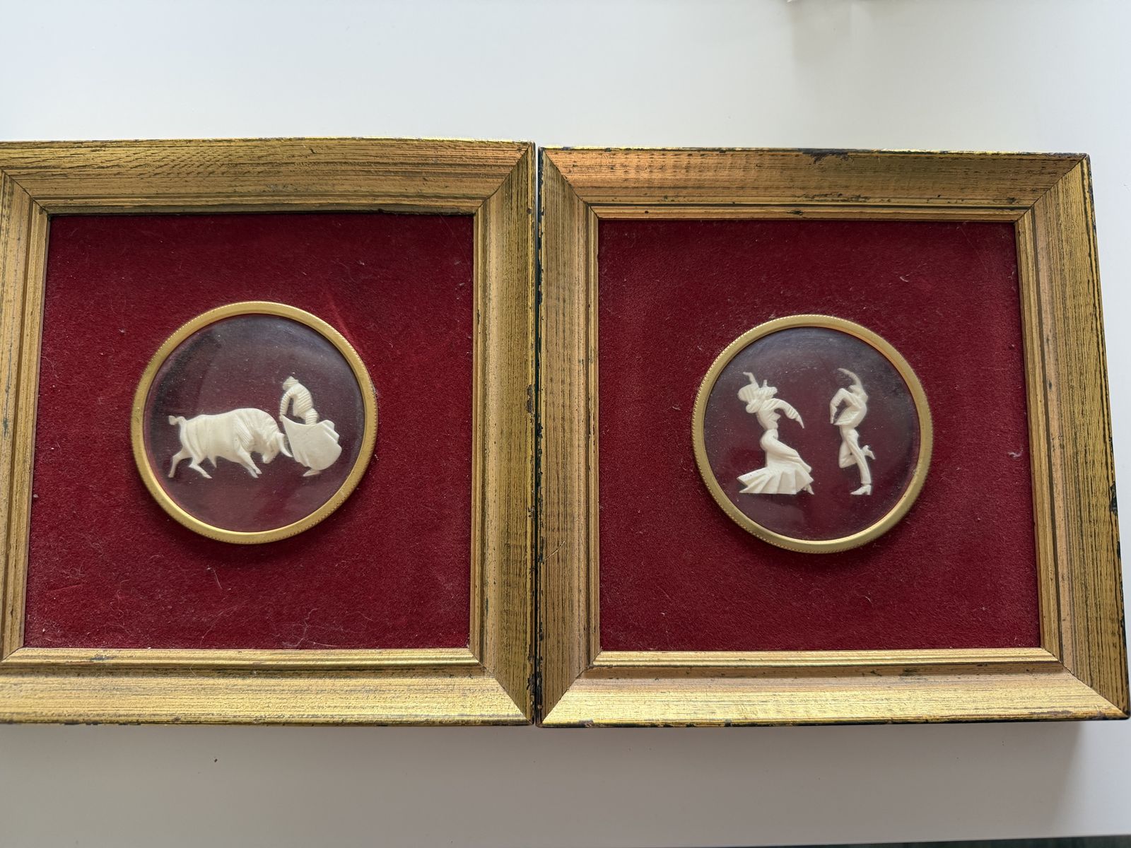 Hand-Carved Real Ivory Bullfighting & Flamenco Dancer Wall Art Pair - Made in Spain