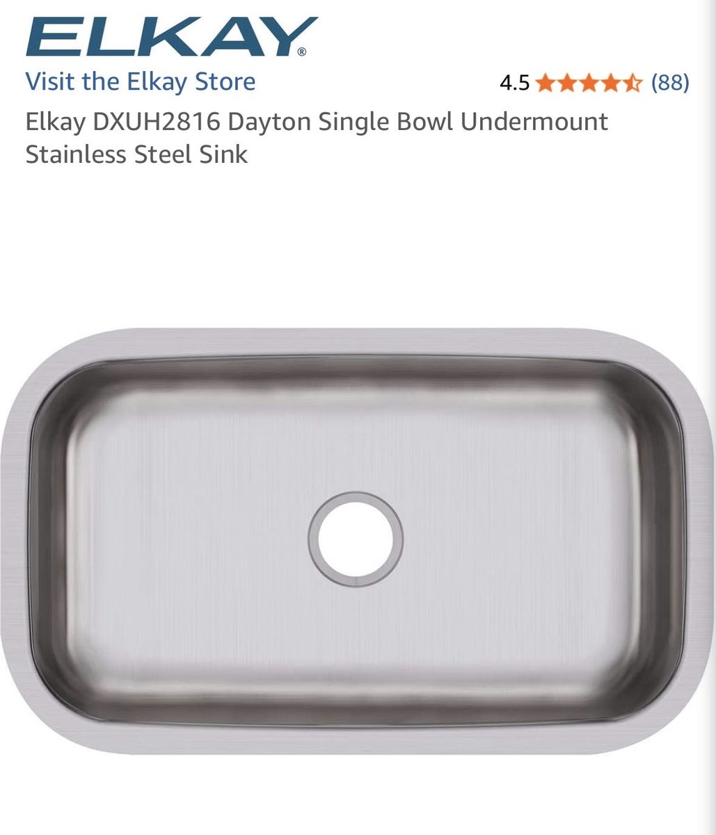 Elkay DXUH2816 Dayton Single Bowl Undermount Stainless Steel Kitchen Sink