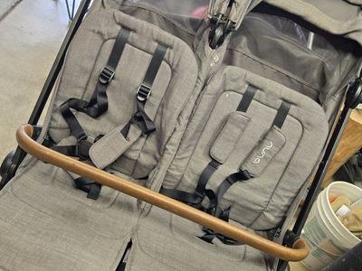 Nuna TRVL Double Stroller Gray with Harness and Canopies Used Good
