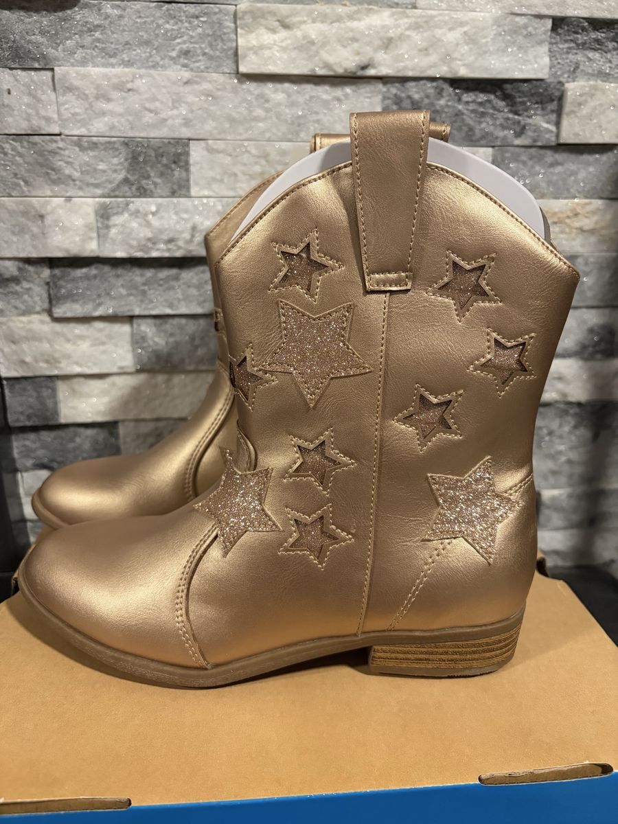 Thereabouts Girl's Rose Gold Star Glitter Western Boots Size 1 New
