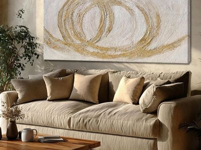 NEW 24X48 Beige White Gold Abstract Wall Art, Extra Large Canvas Print Wall Decor