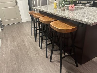 Modern Wood & Black Metal Bar Stools (Set of 4)