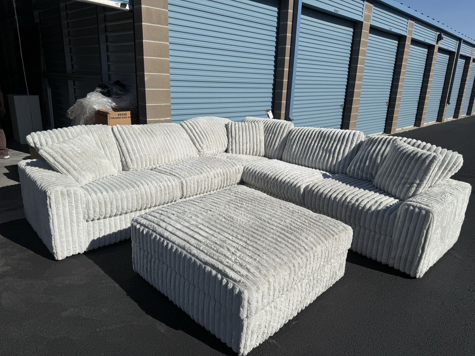 Large Corduroy Sectional Sofa with Matching Ottoman