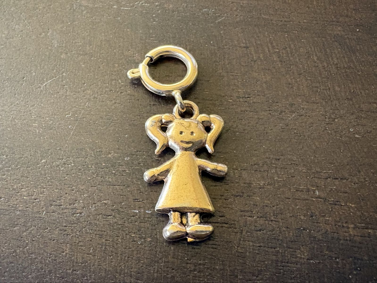Large Gold Tone Girl W/ Pigtails Charm