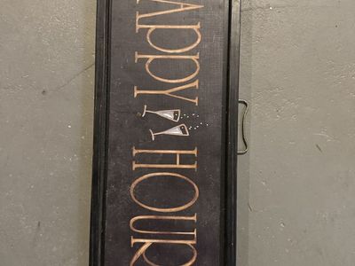 Happy Hour Wall Decor Sign - Black Frame, Gold Lettering