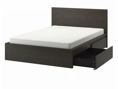 IKEA MALM King Bed Frame w/ 4 Storage Drawers — Black-Brown — $150