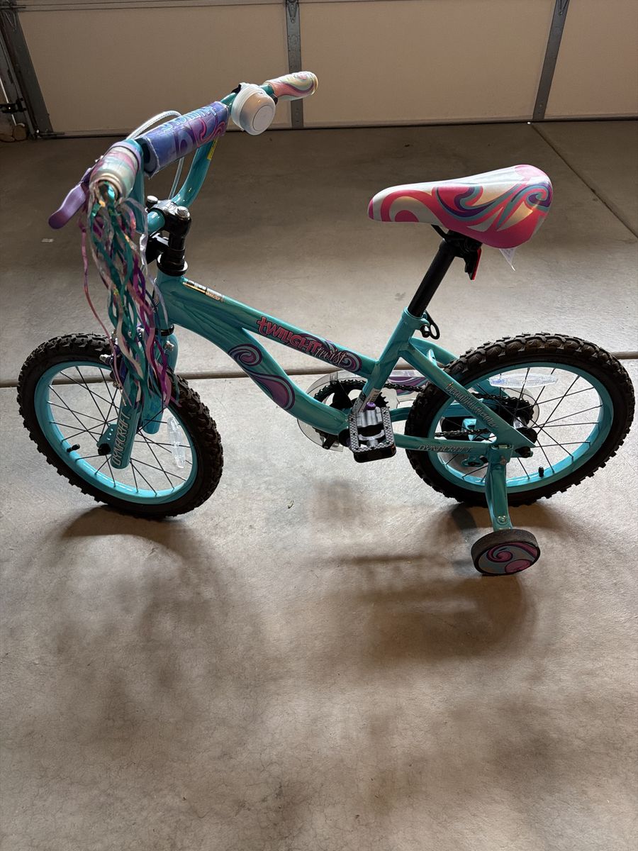 Dynacraft Twilight Twist 16" Kids' Bike with Training Wheels - Teal/Pink