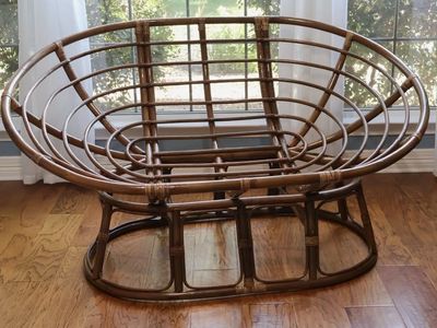 Pier 1 Imports Double Papasan Chair Frame - Brown Wicker Rattan Base & Bowl