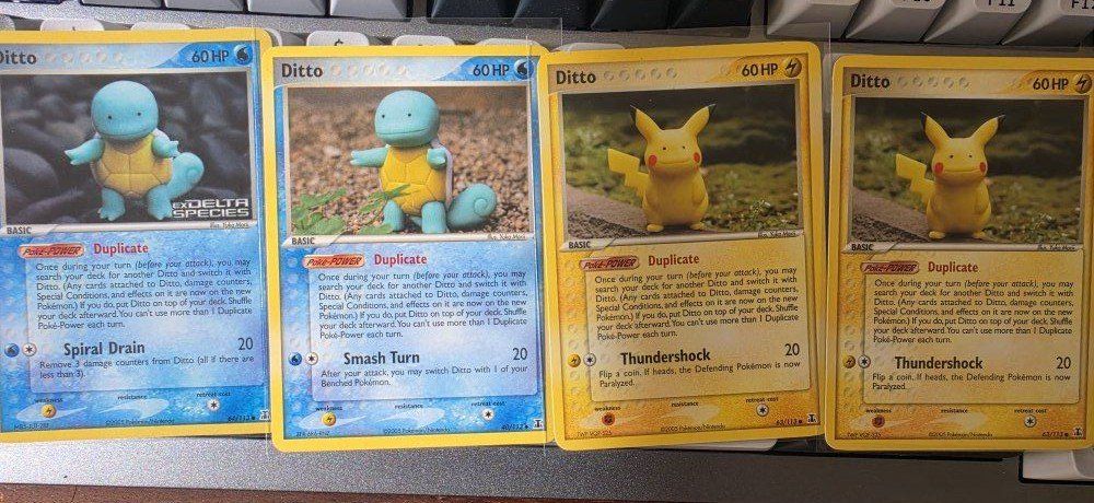 Pokemon Delta Species Dittos, 2x Pikachu 2x Squirtle (One reverse)