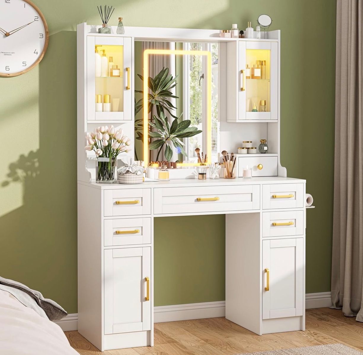 Brand new White Vanity Dressing Table with Lighted Mirror & Storage, 3 Lighting Modes, 59.5" H